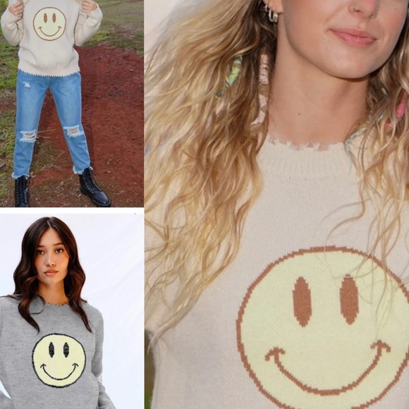 Miss Sparkling Cream Smiley Face Sweater - Picture 2 of 9